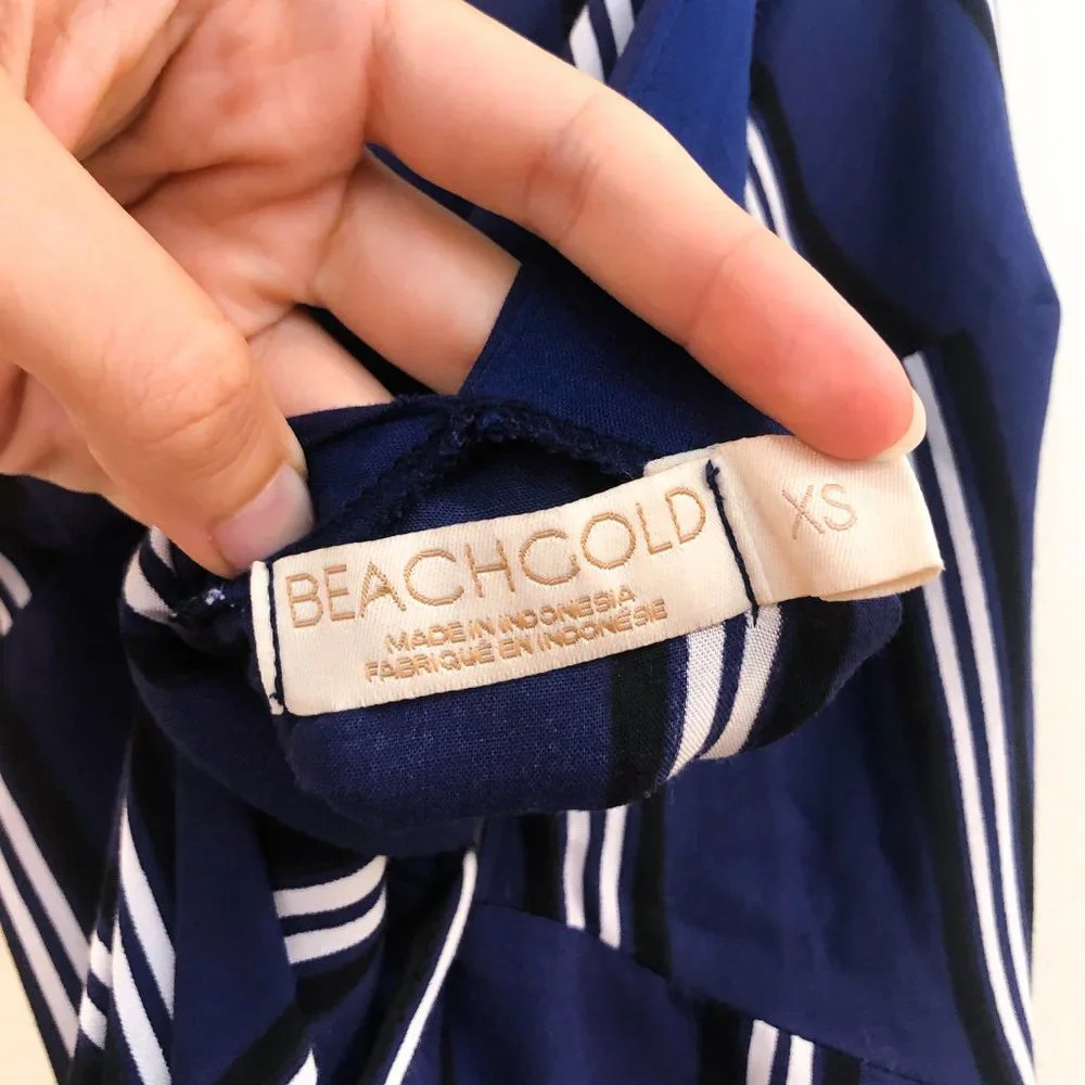 BEACHGOLD 100% Rayon Striped Adjustable Strappy V Neck Wrap Beach Midi Dress XS - Picture 7 of 9